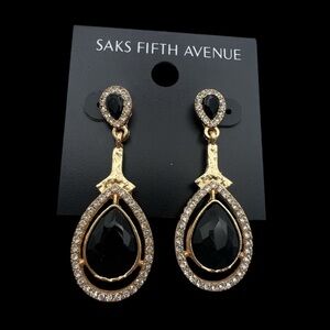 Saks Fifth Avenue Gold and Black Crystal Earrings